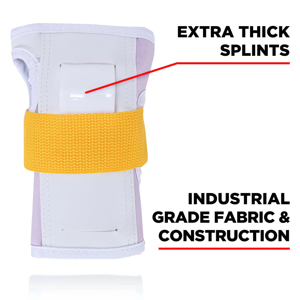 Lavender roller skate protective pad with white molded insert and adjustable strap