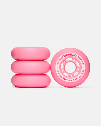 Pink inline skate wheels with white hub holes, 4-pack