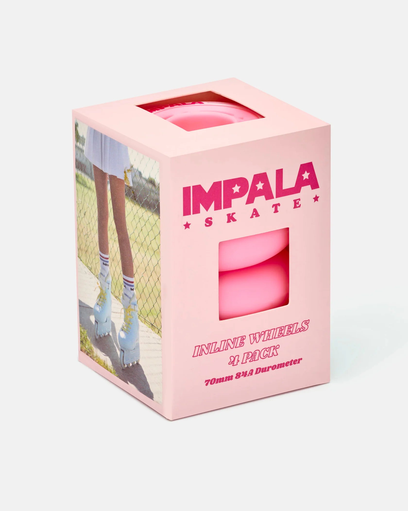 Impala Skate inline wheel 4-pack box with pink wheels window