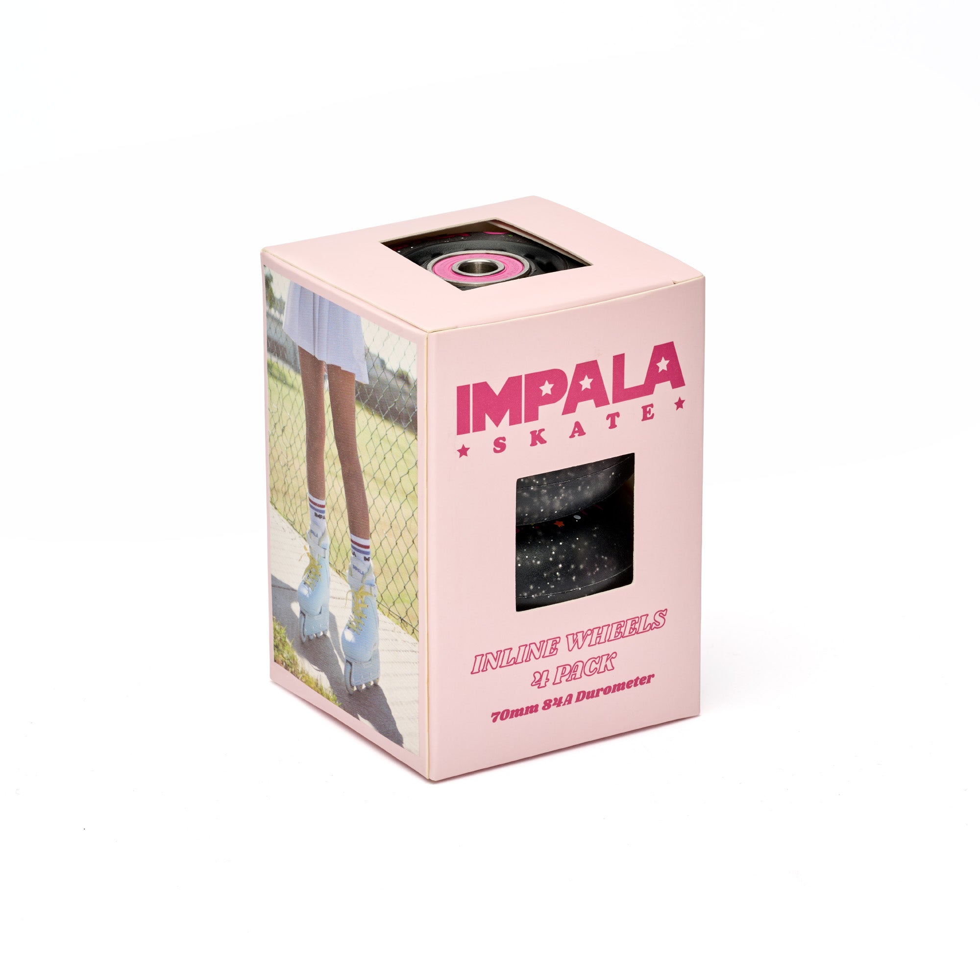 Impala Skate light-up inline wheels 4-pack box with wheel display window