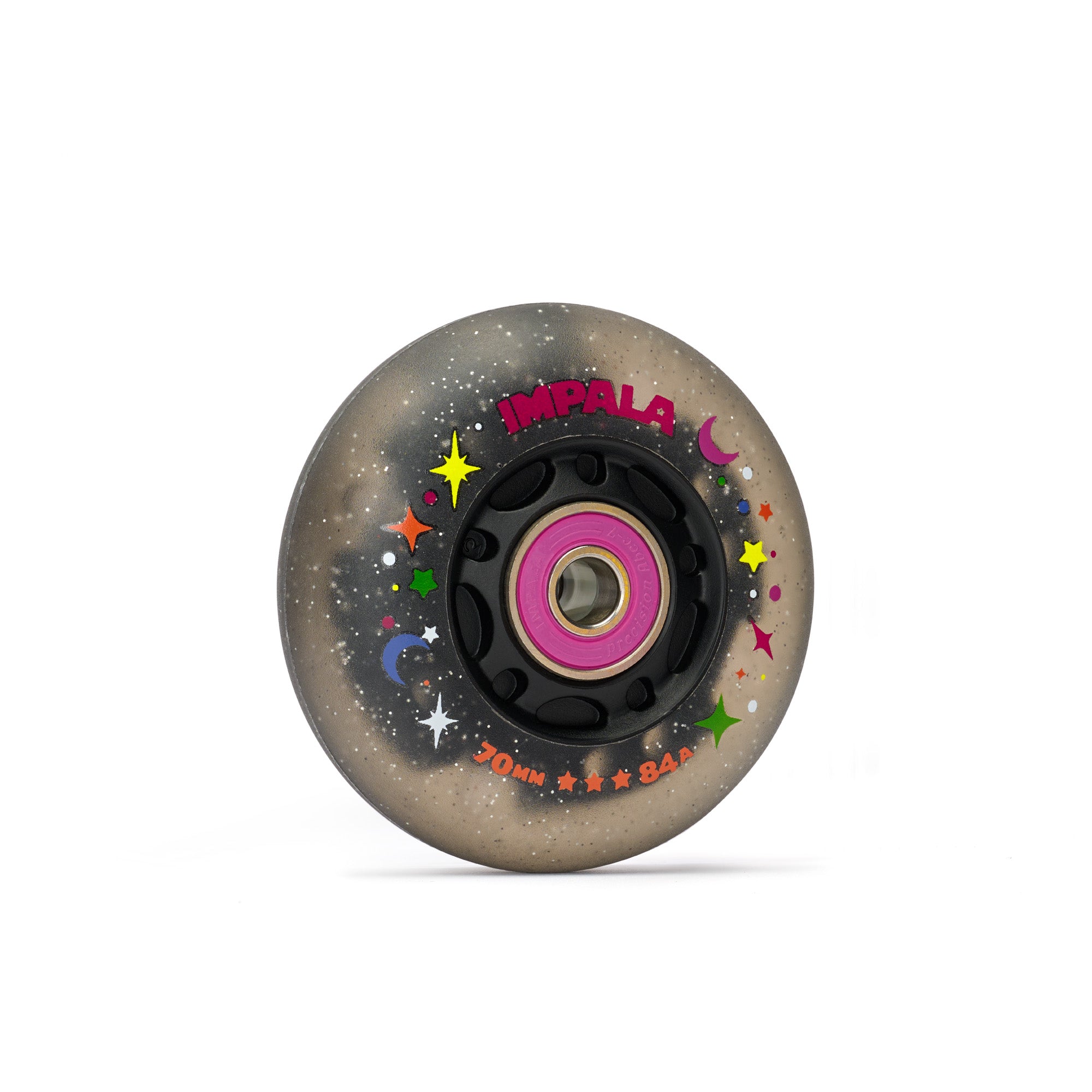 Gold twinkle inline light-up wheels set with pink center and galaxy graphic
