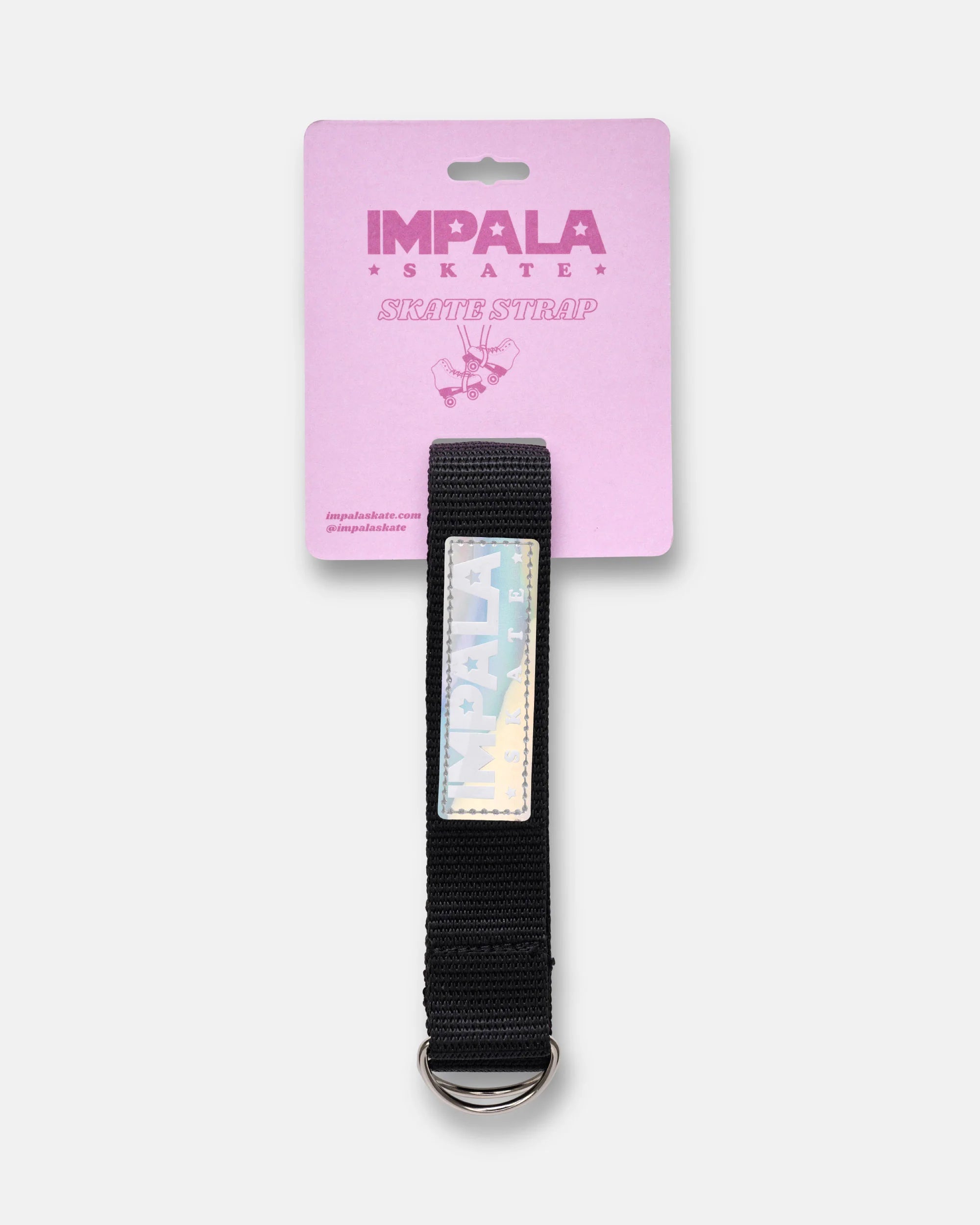 Black skate strap with metal buckle loops and Impala Skate label