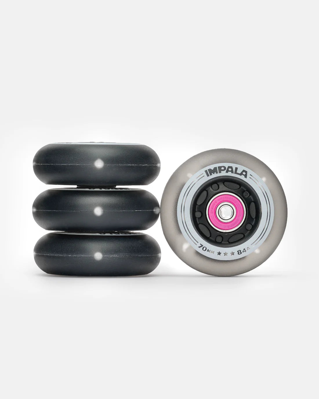 Black and white inline light-up wheels set with pink center hub