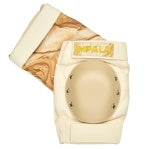Impala protective pad with gold oval plate and cream strap, side view