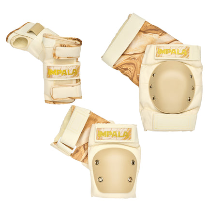 Impala adult protective gear set with gold-cream pads and oval protective front piece