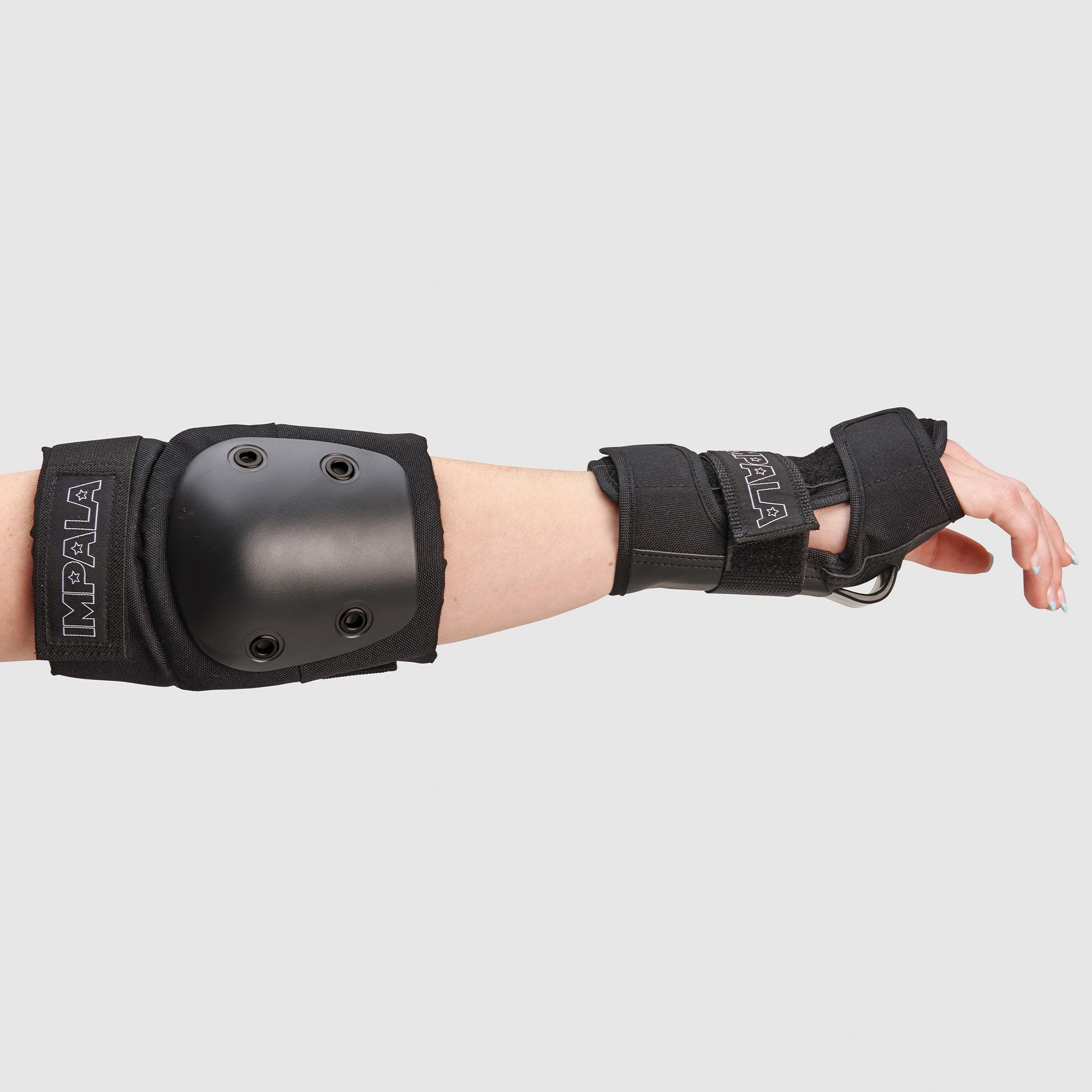 Black forearm/elbow guard with hard shell and IMPALA patch