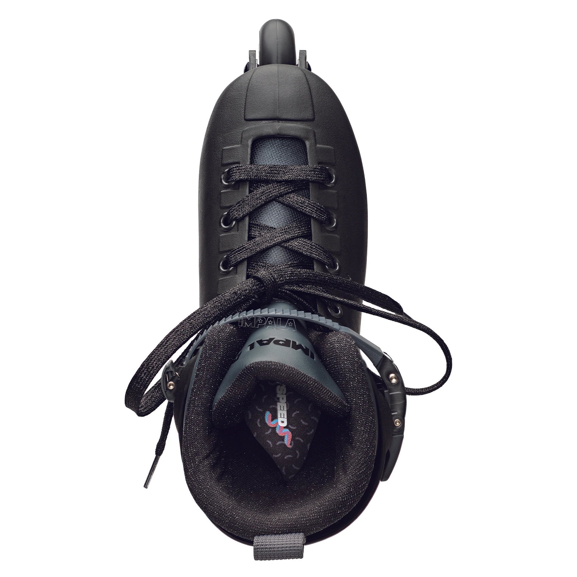 Impala black inline skates with open boot liner and lace-up straps