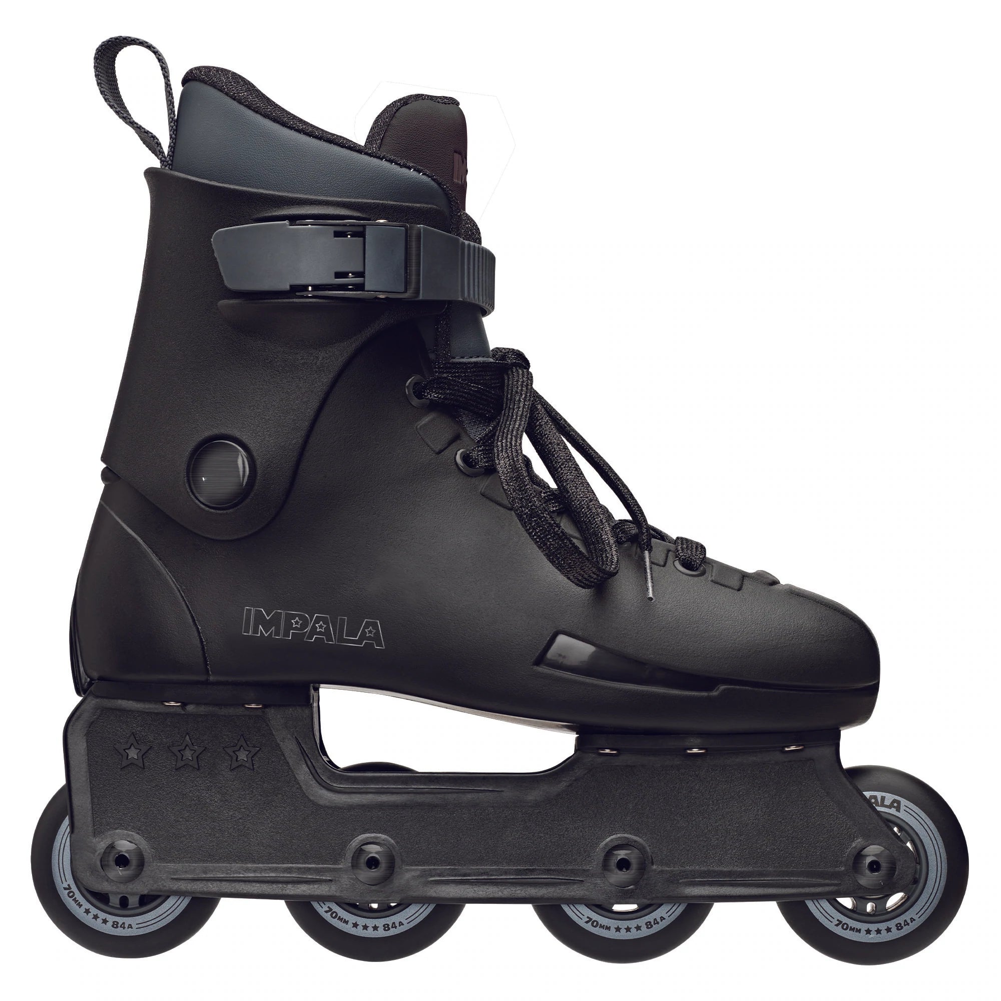 Impala black inline skates with lace-up boot and dark frame