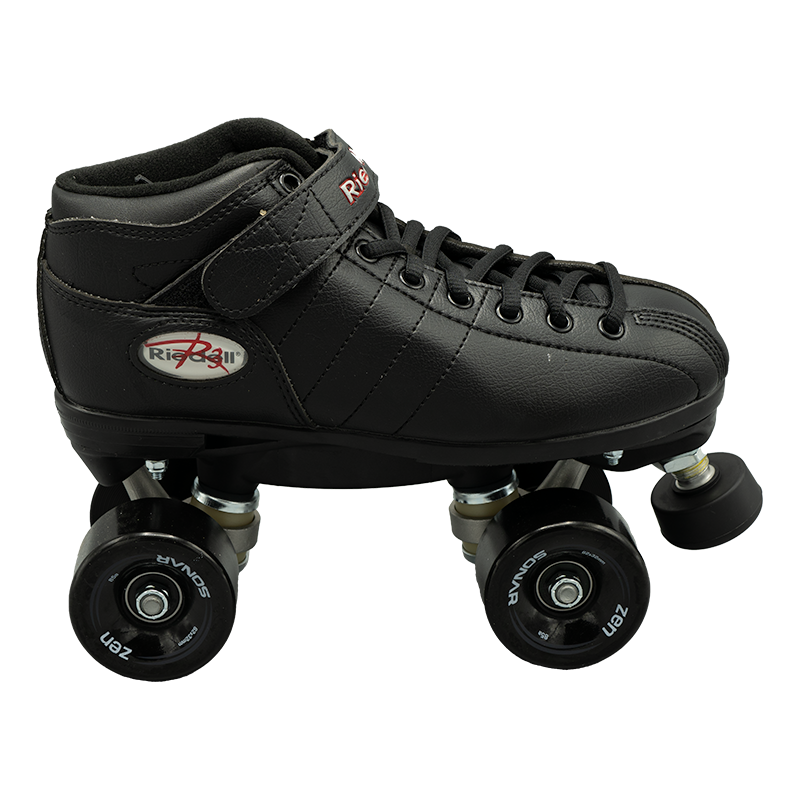 Riedell R3 outdoor roller skate, black leather boot with black wheels