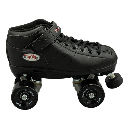 Riedell R3 outdoor roller skate, black leather boot with black wheels