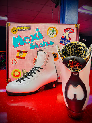White lace-up jack boot with leopard-print collar and black accents