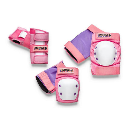 Impala adult protective set with pink-and-purple padded knee braces and round vents