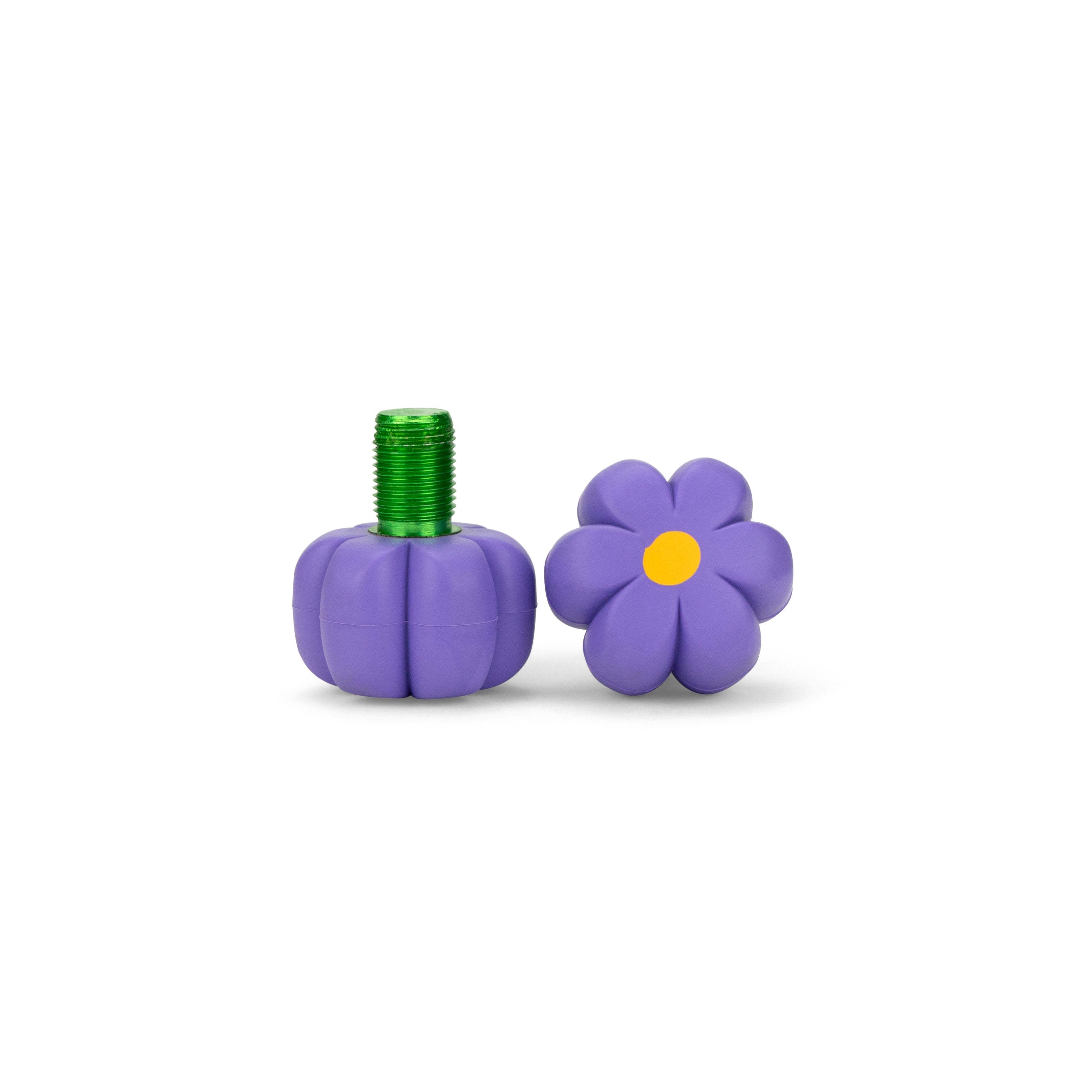 Purple flower brake petals with green threaded bolt and stem, pair.