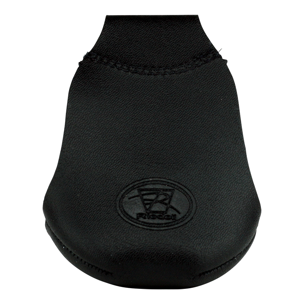 Black leather toe cap with textured finish and oval embossed logo