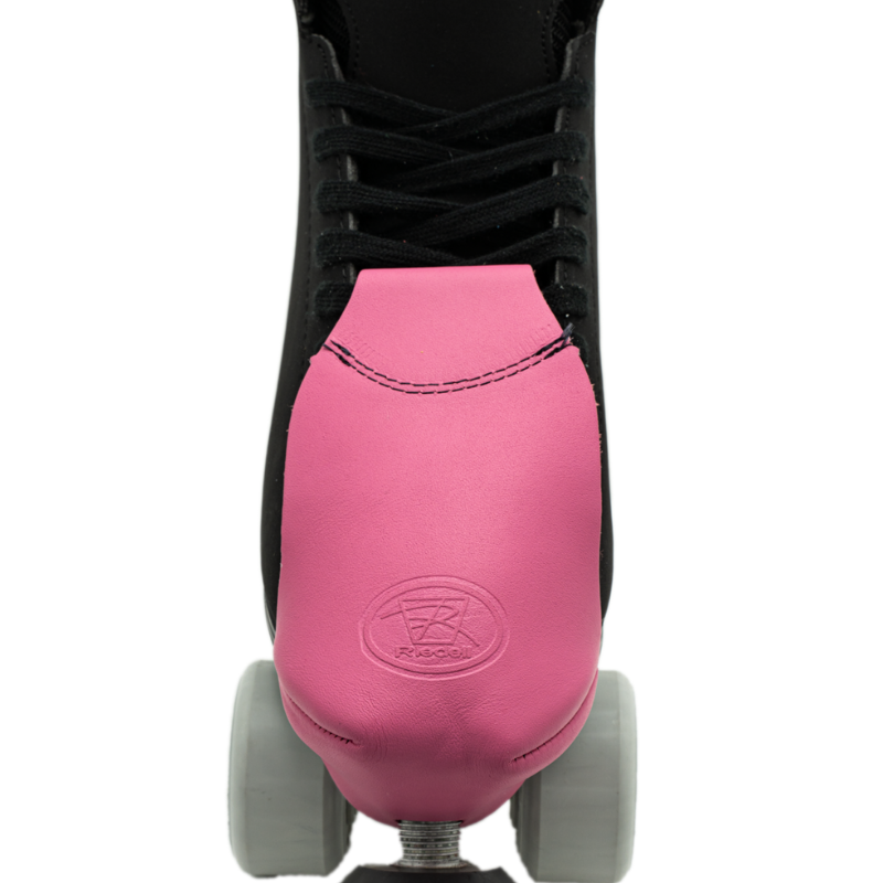 Riedell Pro Fit leather toe cap, pink color with stitched seam and embossed logo
