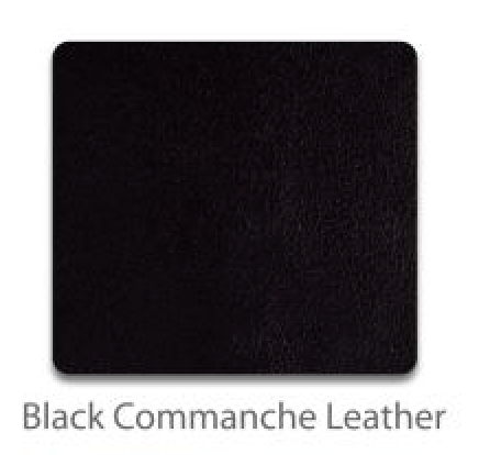 Black Commanche leather toe guard color swatch with rivets and strap-hole detail