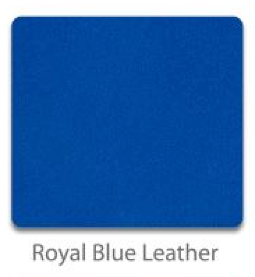 Royal blue leather toe guard color swatch with rivets and strap-hole detail