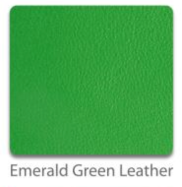 Emerald green leather toe guard color swatch with rivets and strap-hole detail