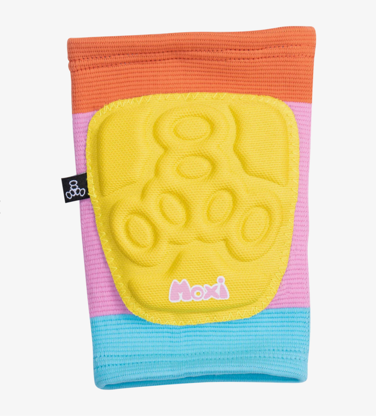 Triple8 Covert elbow pad with yellow molded insert and orange/purple/blue knit sleeve