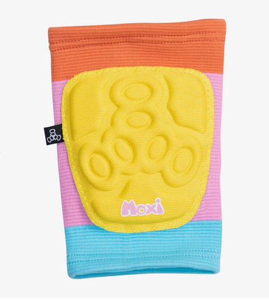 Triple8 Covert elbow pad with yellow molded insert and orange/purple/blue knit sleeve