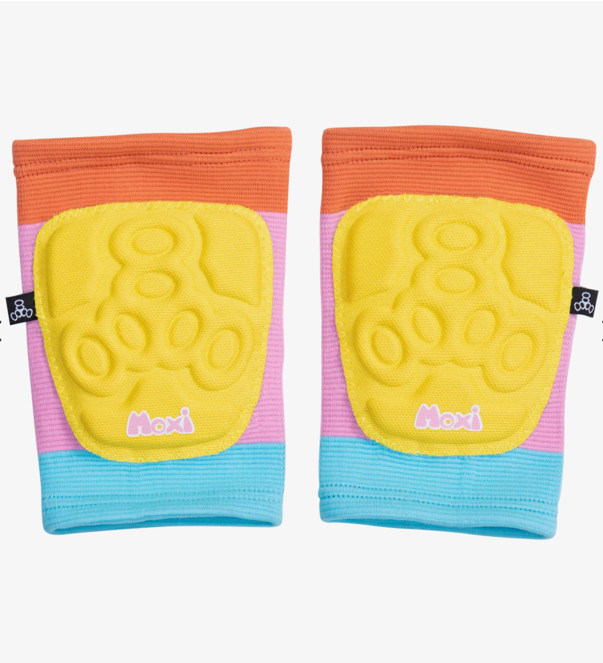 Triple8 Covert elbow pads with yellow molded insert, orange/purple/blue knit sleeves