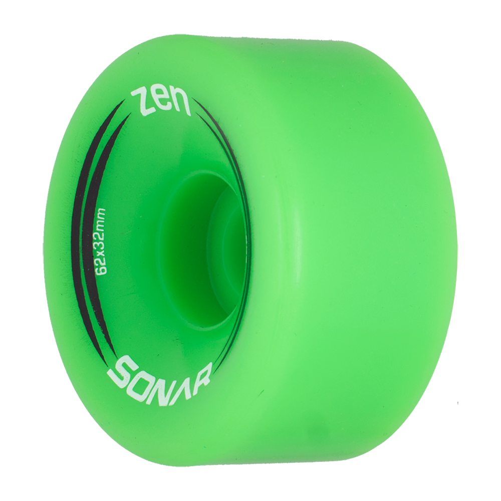 Green outdoor skate wheel with Zen and SONAR branding on the side
