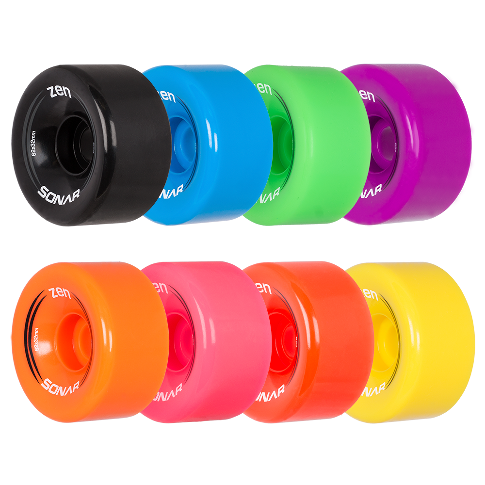 Outdoor skate wheels set of 4 in black, blue, green, and purple colorways
