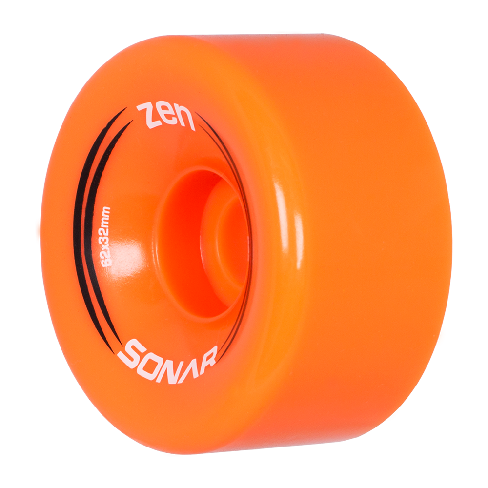Orange outdoor skate wheel with Zen and SONAR branding on the side