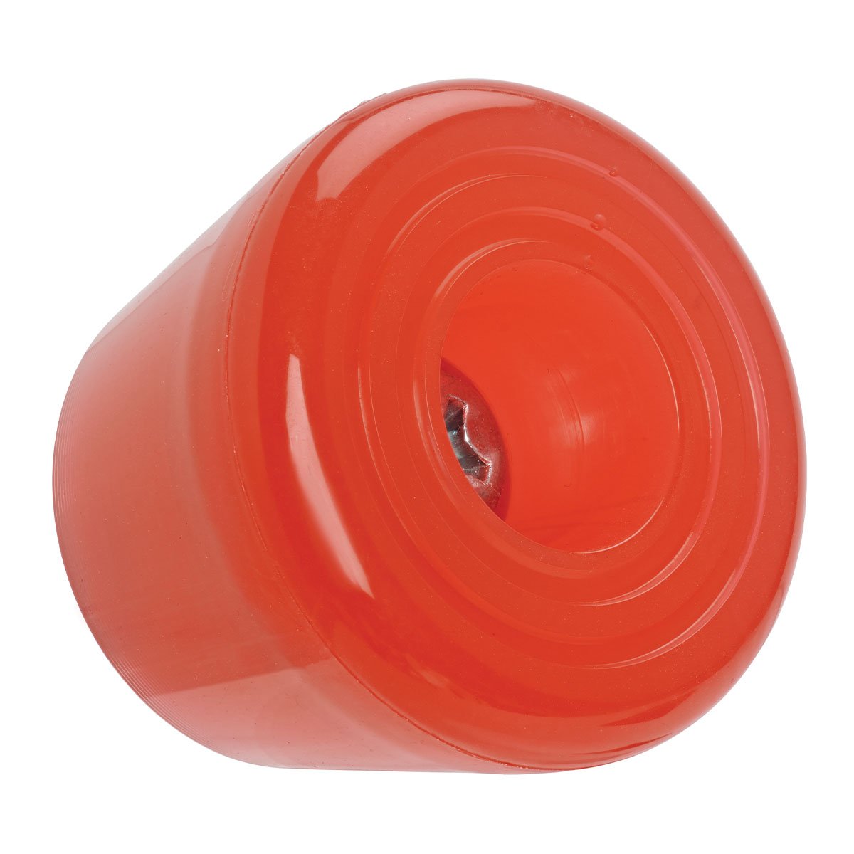 Red roller skate toe stop with mounting screw