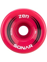 Red outdoor skate wheel with central hub and Zen, SONAR side text